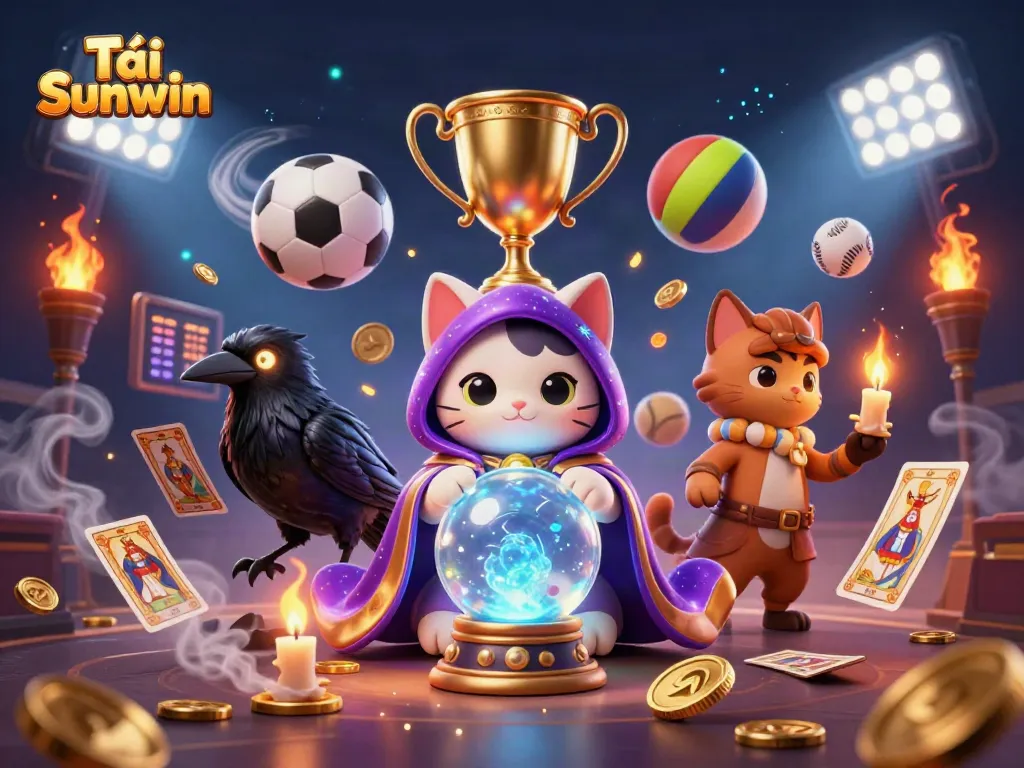 Engage with thrilling Tải Sunwin gameplay as a mystic cat and tarot raven guide your fortune.