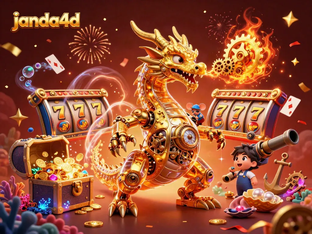 Menangkan jackpot di janda4d dengan naga emas dan slot penuh koin emas berkilau.