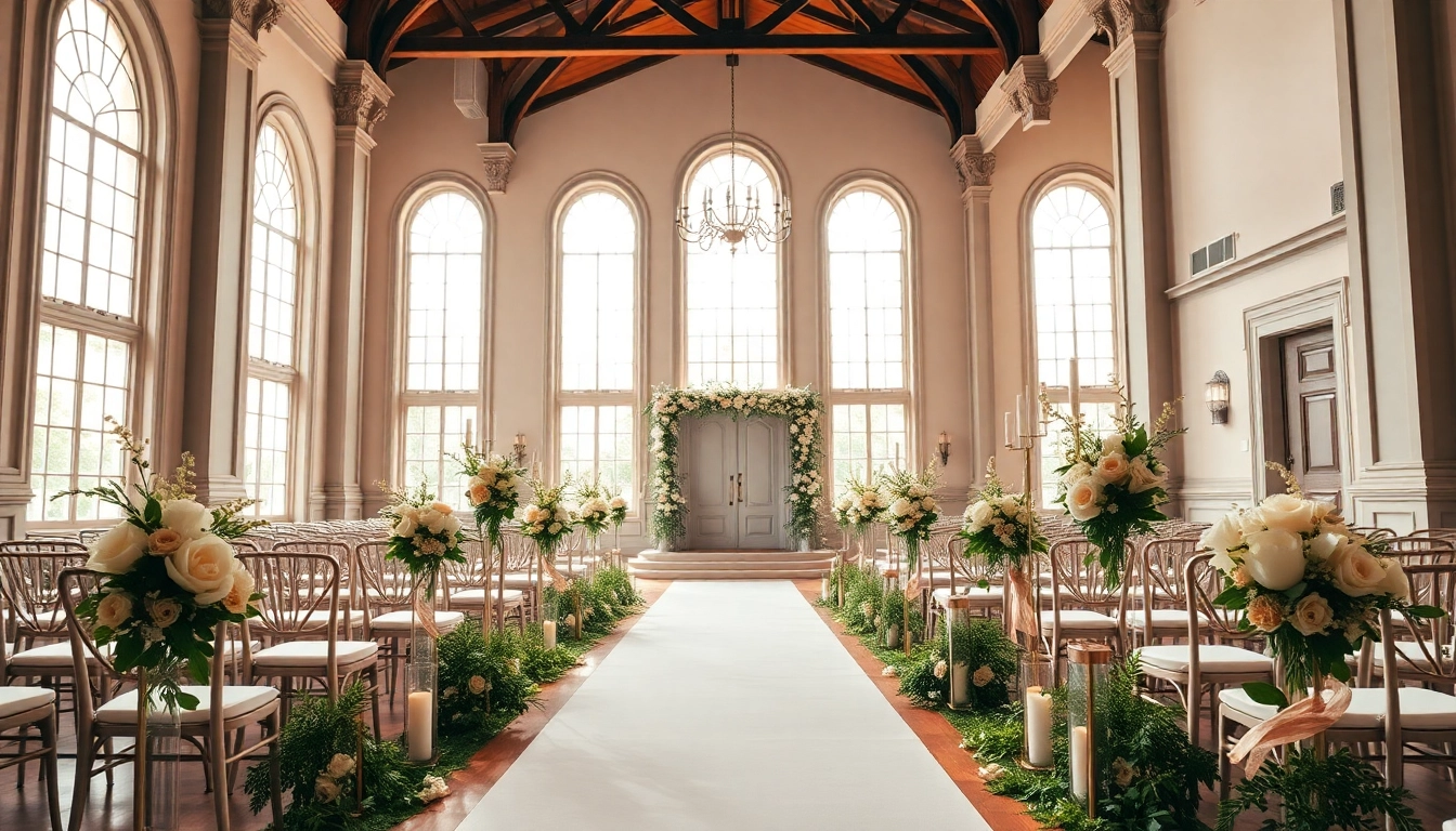 Beautiful wedding setup at a Jacksonville Wedding Venue with elegant floral details and bright lighting.