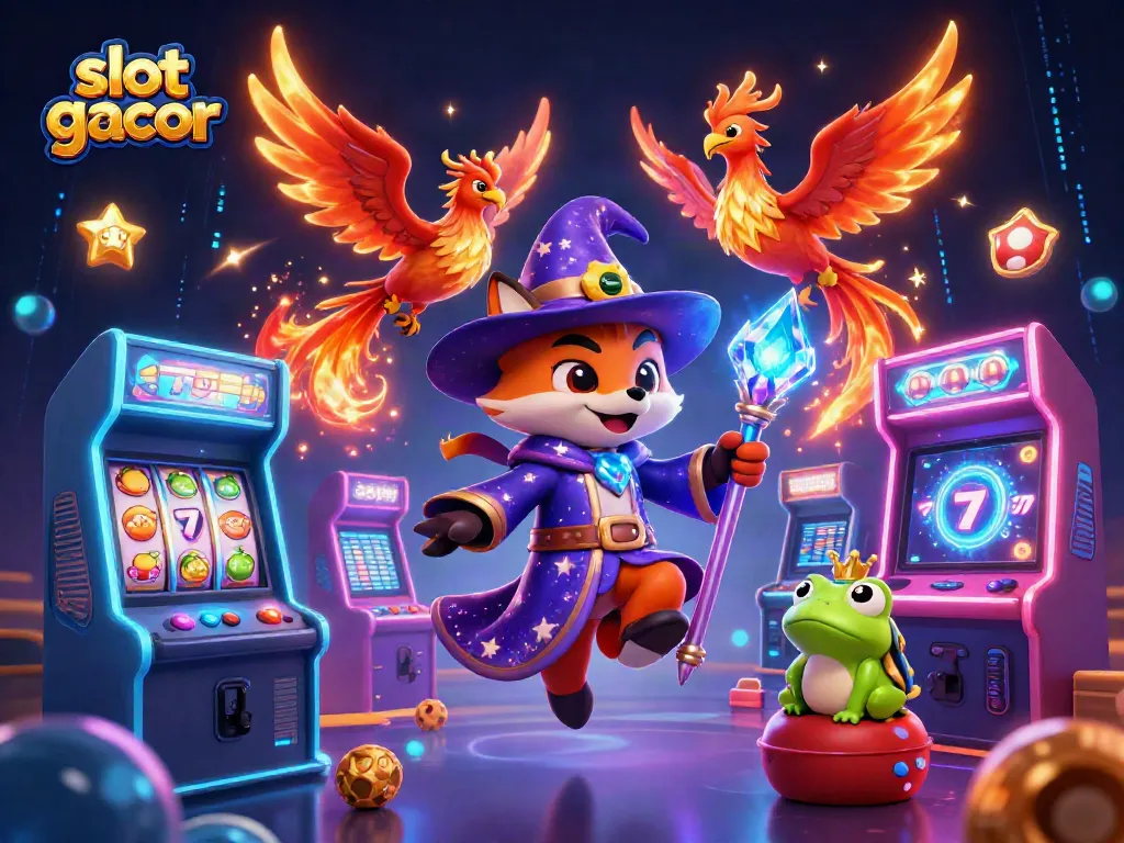 Menangkan slot gacor dengan ilustrasi 3D kasino yang kaya warna dan detail dengan simbol keberuntungan.