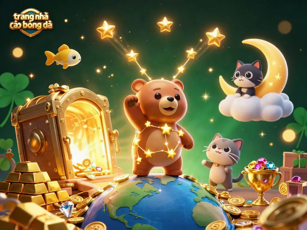Cá cược tại trang nhà cái bóng đá với những biểu tượng vàng lấp lánh và kho báu lấp lánh