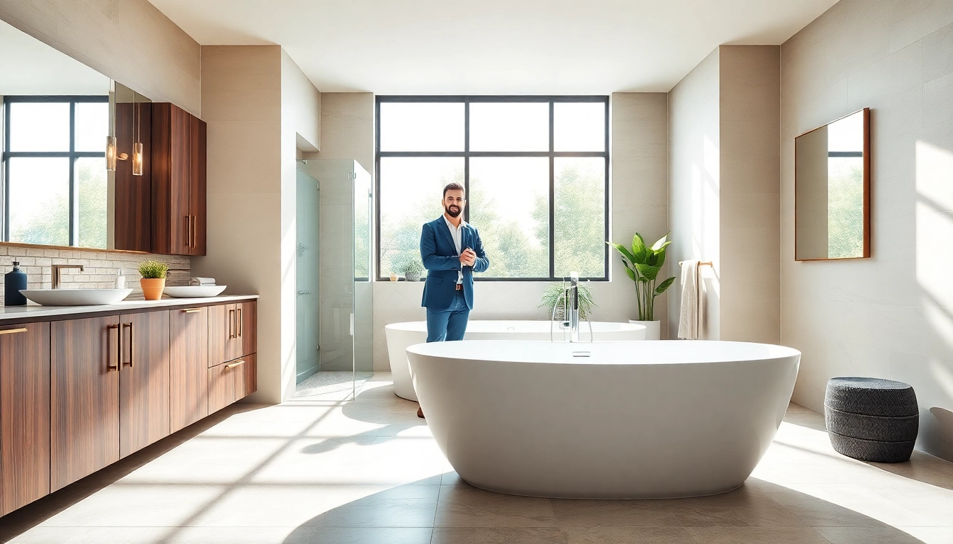 Engaging scene of a bathroom remodeling specialist showcasing modern design elements.