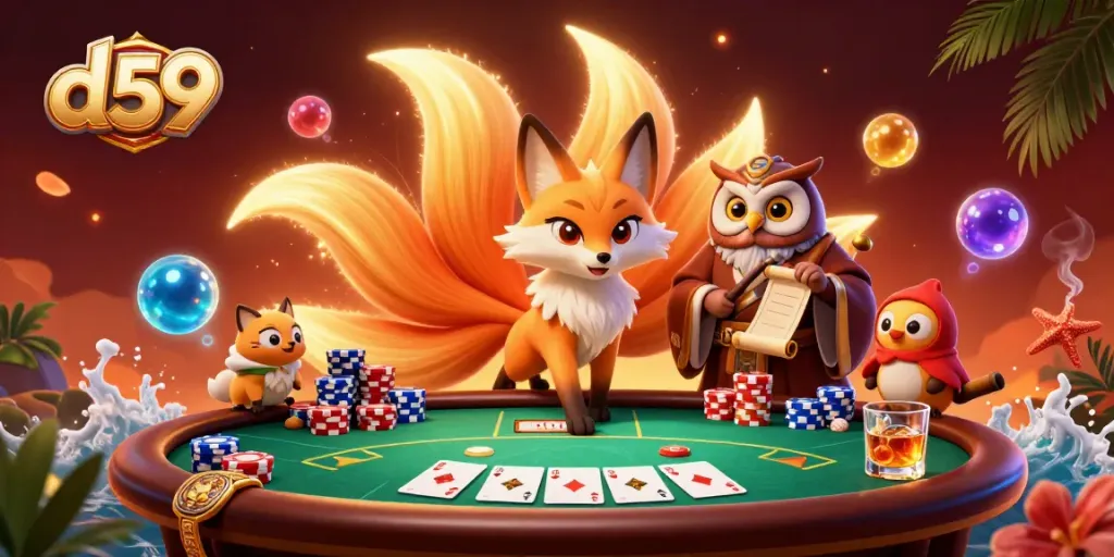 Pengalaman bermain d59 di meja poker dengan karakter mistis dan suasana ceria yang memukau.