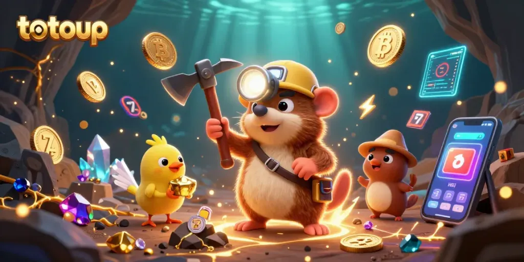 Experience gaming excitement with totoup in this vibrant 3D casino illustration highlighting treasures.