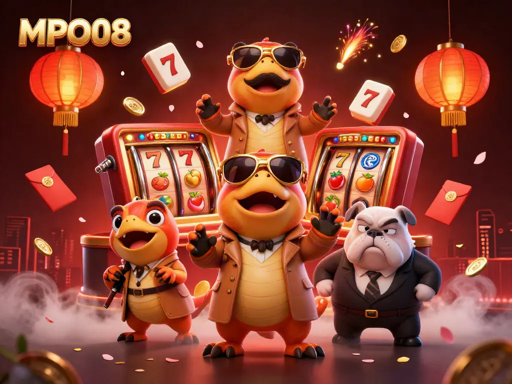 Engaging MPO08 scene with raptors in a trench coat entering a VIP casino, surrounded by vibrant gaming elements.