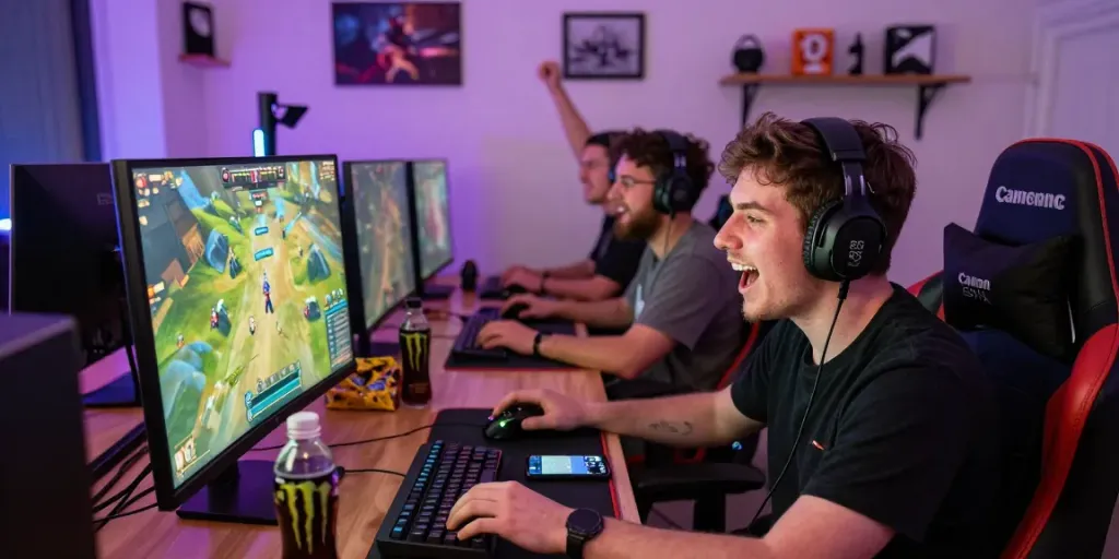 Players enjoying an exciting gaming session with qqmacan content, showcasing vibrant atmosphere and modern gaming setup.