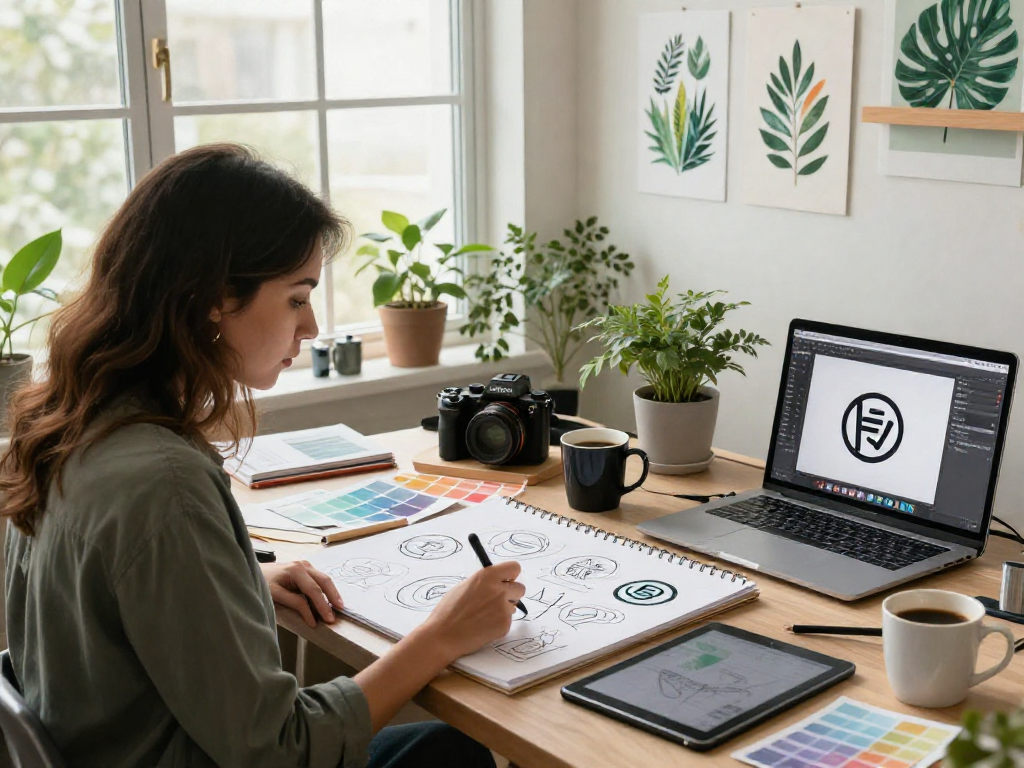 Ekspert od logo w kreatywnym studio projektowym, projektant koncentrujący się na odmiennych logo.