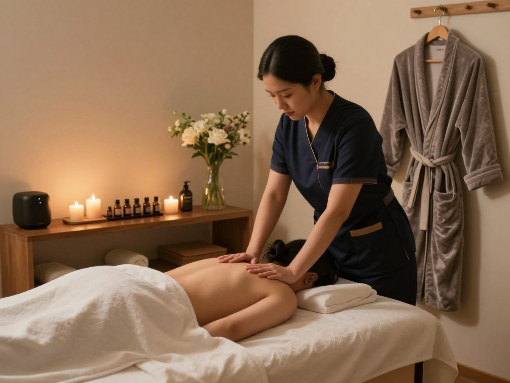 Relaxing 서울출장마사지 therapy session in a peaceful spa setting with ambient lighting.