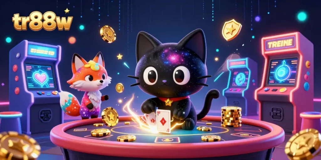 Experience the excitement of tr88w with a cosmic cat and colorful casino elements, drawing players in.