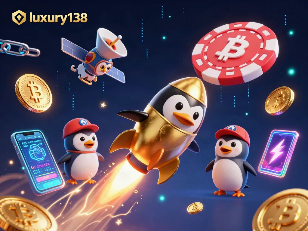 luxury138 menghadirkan kasino luar angkasa dengan penguin emas dan koin berkilau.
