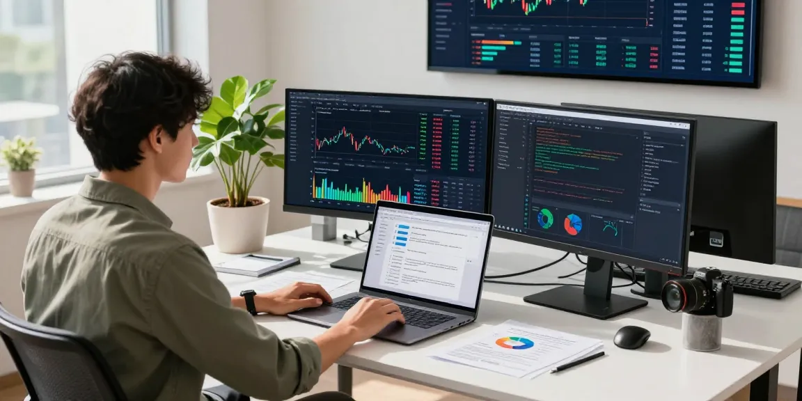 Real-time market quote API displayed on screens in a modern fintech developer workspace.