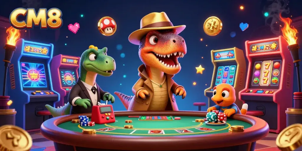Watch CM8's colorful casino scene with a sneaky velociraptor, a pit boss, and a chip-pickpocket in action.