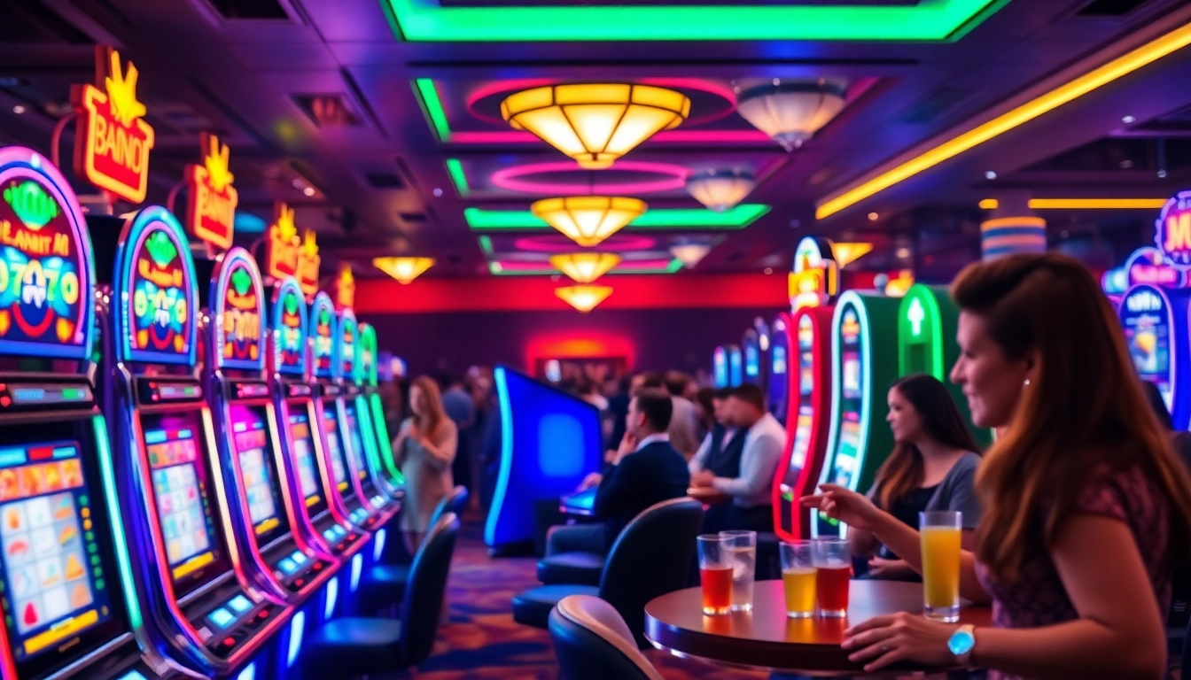 Experience excitement with 'link gacor' in a lively casino environment filled with colorful slot machines.