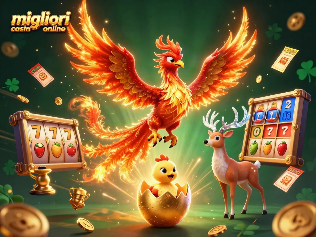 Immagine di un'illustrazione 3D vivace di un fantastico casinò online con i migliori casinò online evidenziati e caratteri affascinanti.