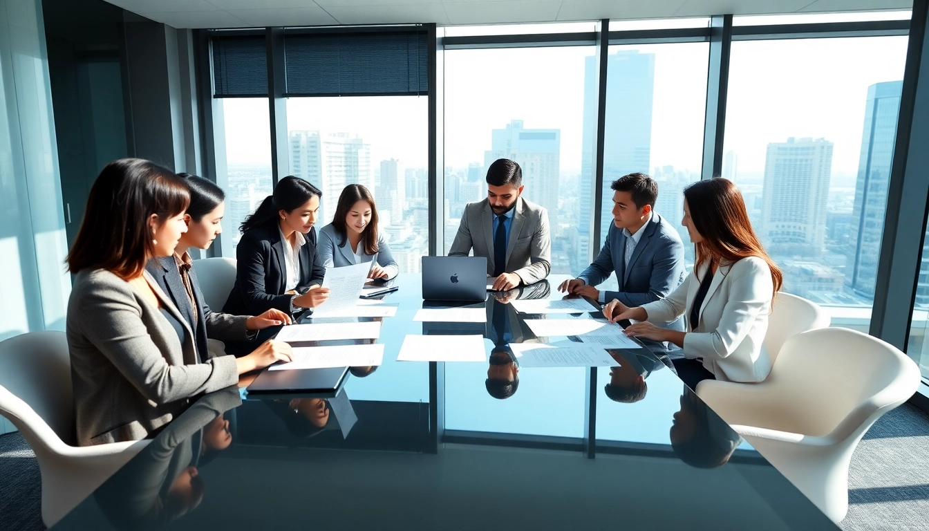 Engaging professionals negotiating contracts and grants in a bright conference room.