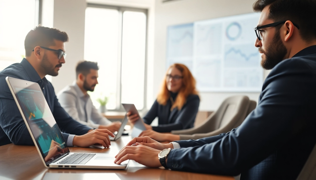 Collaborative team utilizing AI for competitor analysis in a bright modern office.