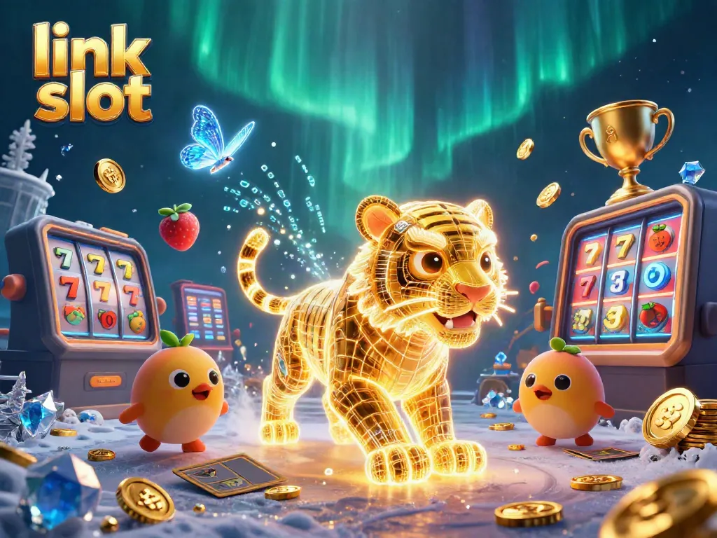 Experience the excitement of link slot gaming with vibrant 3D casino visuals and dynamic elements.
