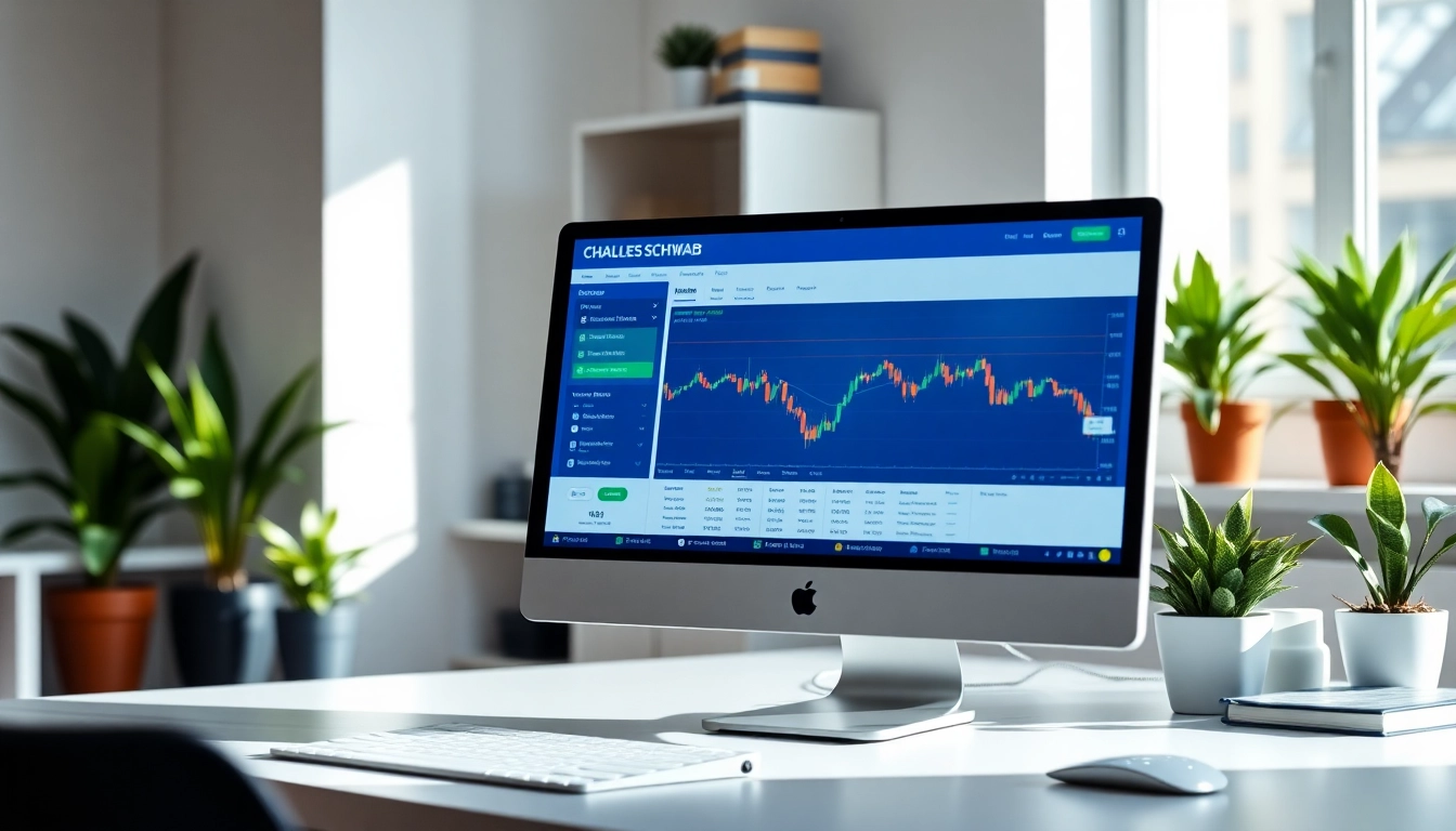 Engaged trader using the charles schwab trading platform on a modern desktop setup.