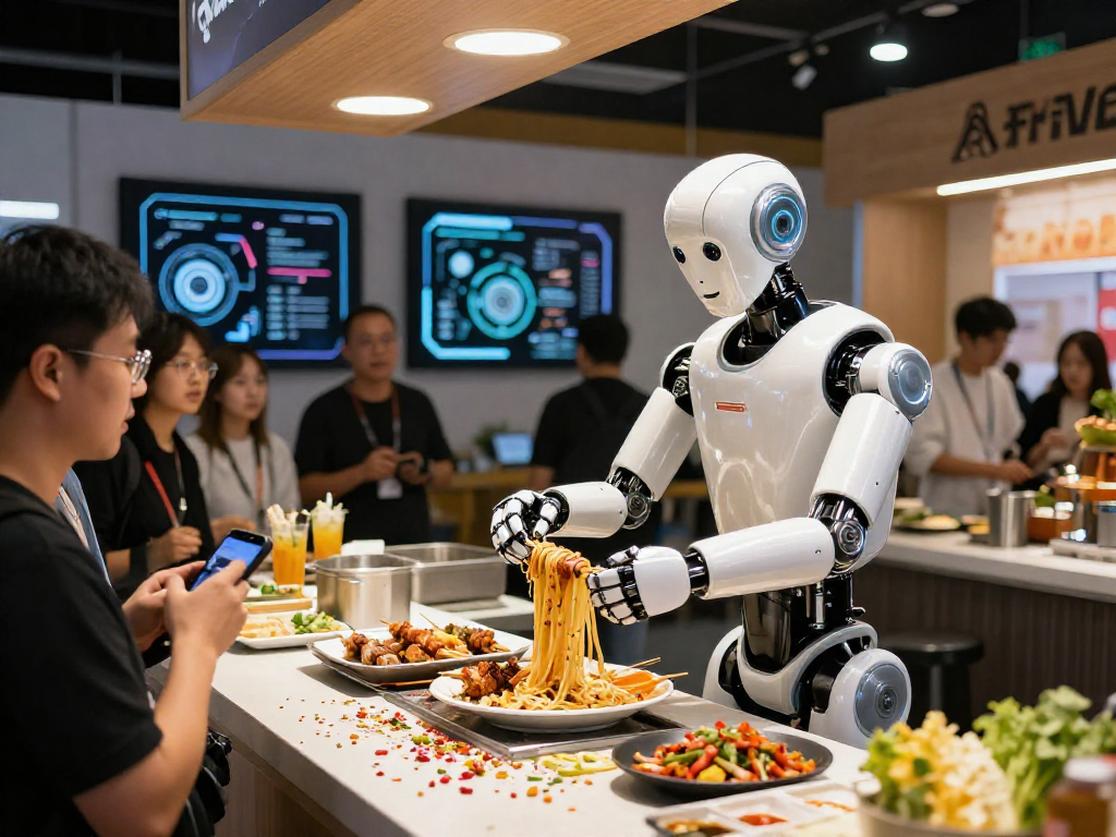 Robot 24 showcases humanoid robot preparing kebabs and noodles at WAIC.