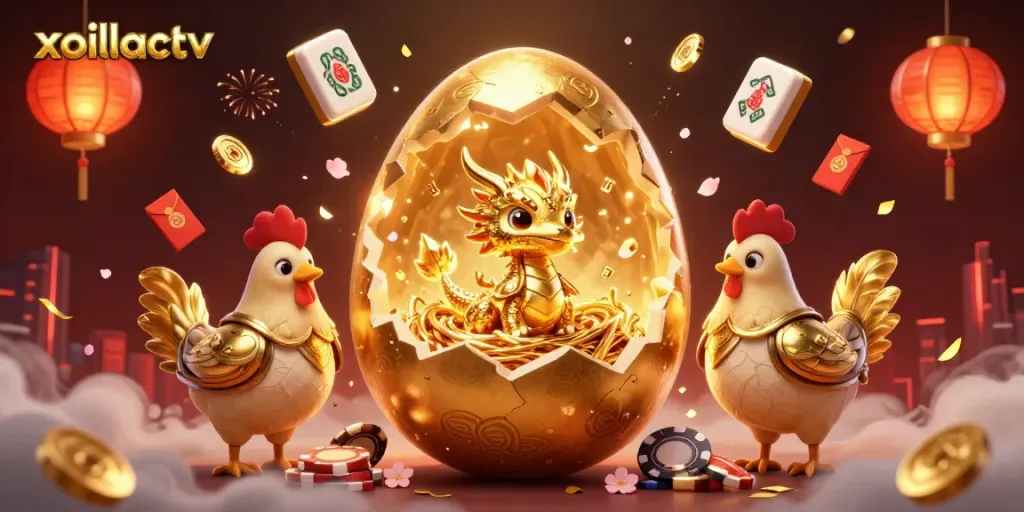 Bet on outstanding matches with xoilactv's immersive illustration featuring a golden dragon and poker chips.
