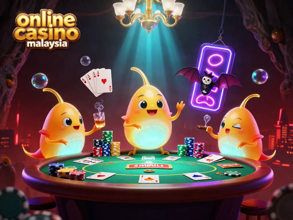 Experience vibrant gaming at an online casino malaysia, depicted by glowworms illuminating a cave casino scene.