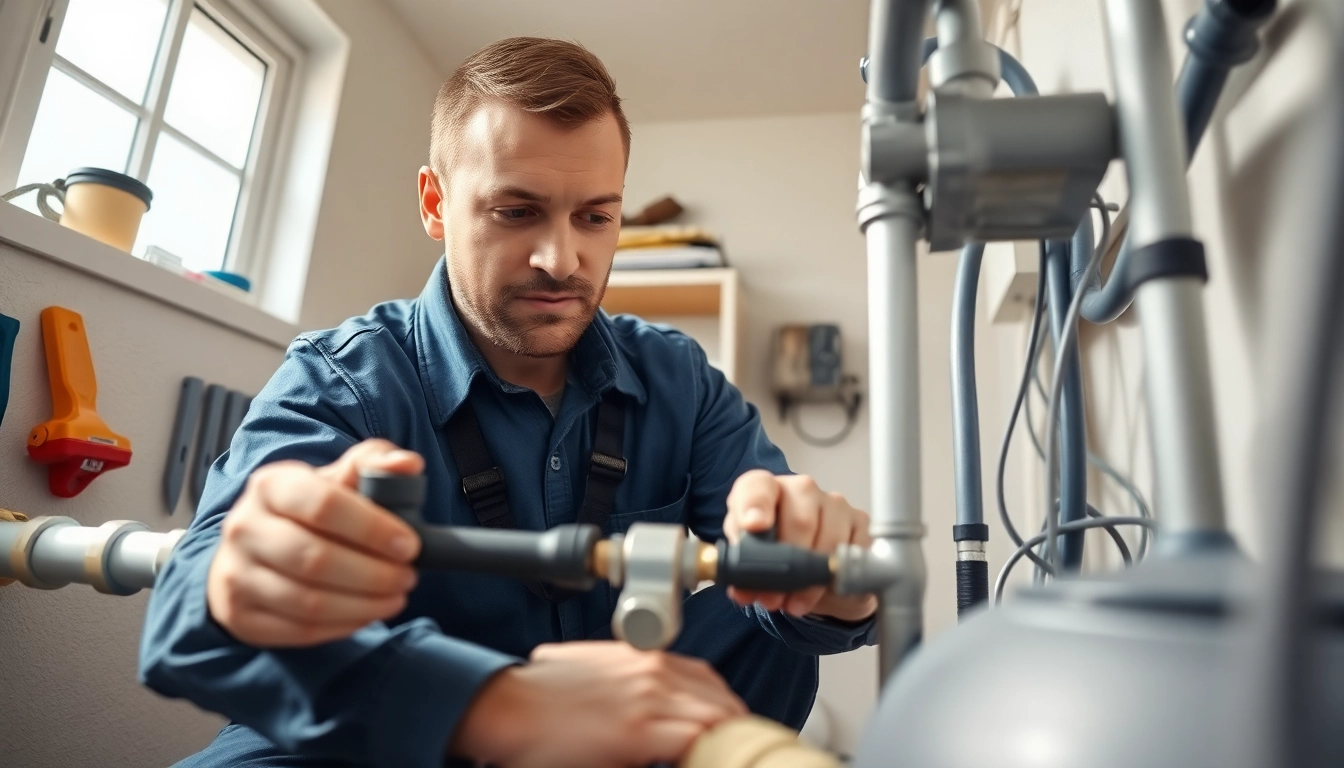 Plumbing apprenticeship in action as a professional plumber adjusts piping during training.