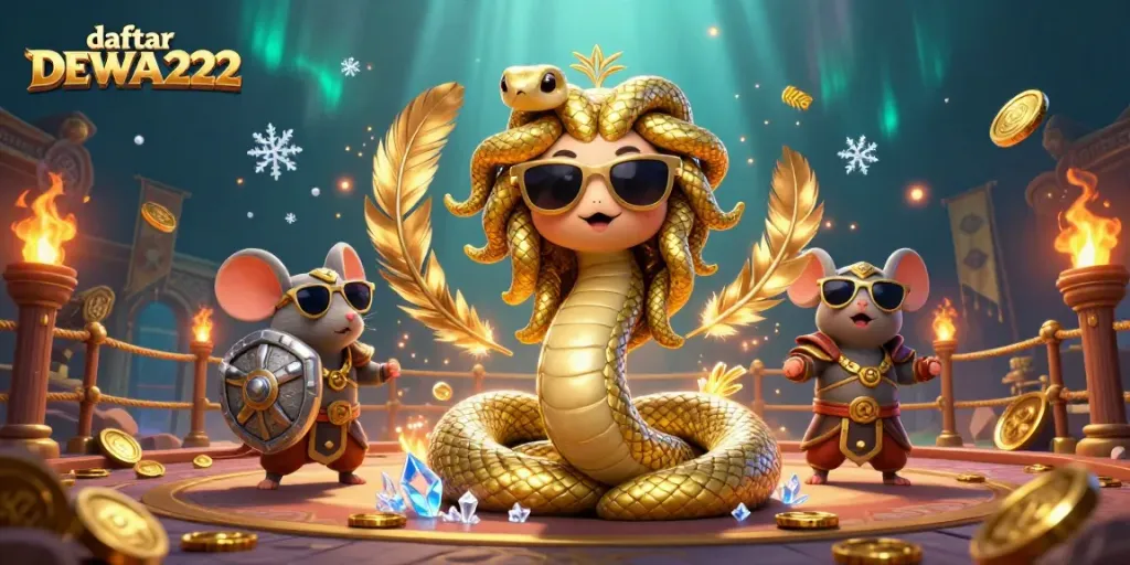 Engage in gaming action with daftar DEWA222 in this vibrant 3D illustration full of dynamic casino elements.