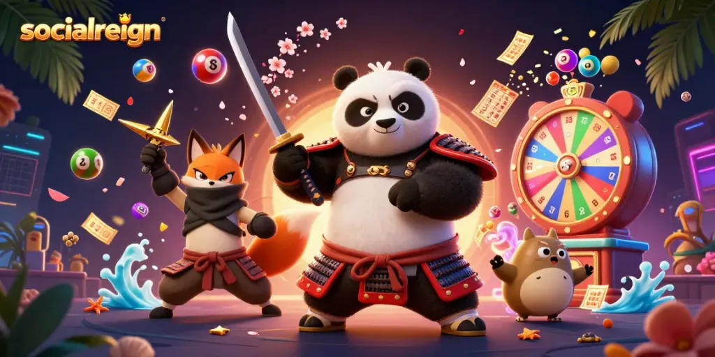 Engage with socialreign's thrilling lottery experience featuring vibrant characters and dynamic elements.