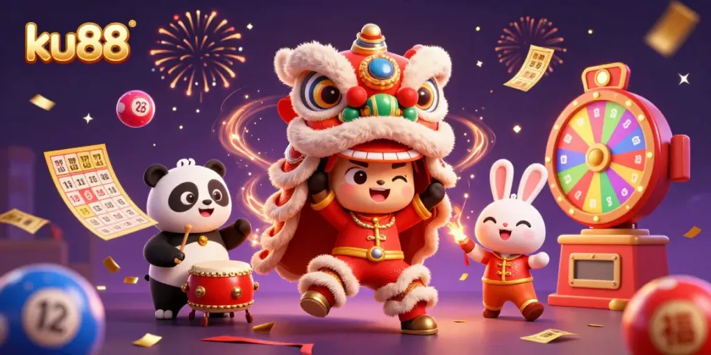 Engage with ku88's exciting casino action featuring colorful lottery elements and fun characters.