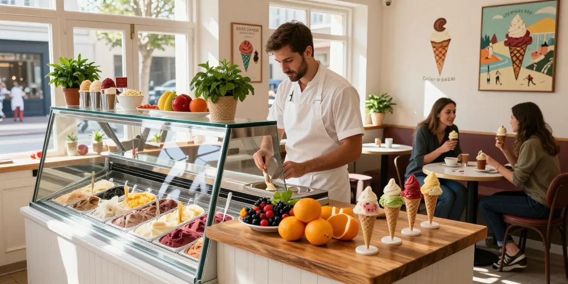 Delicious legatogelato artisan gelato in colorful display at cozy shop.
