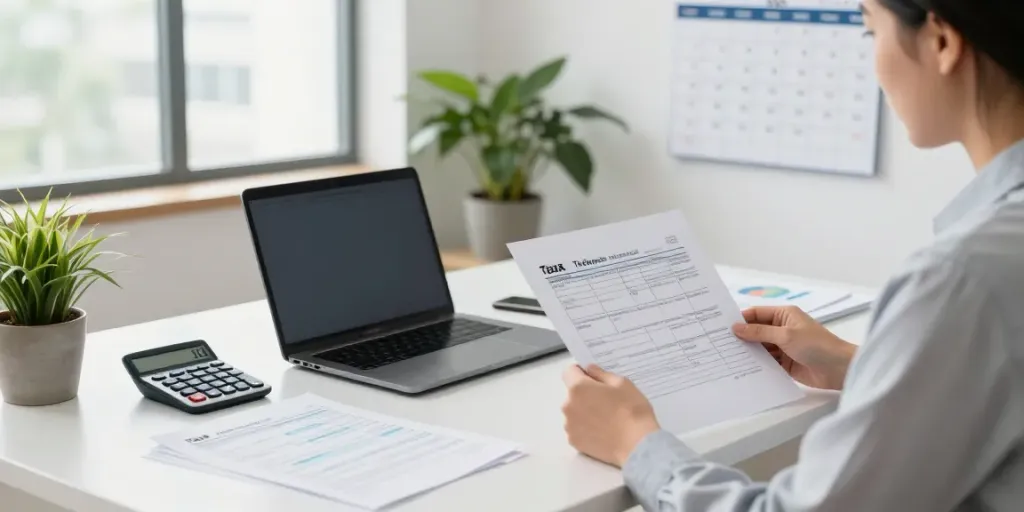 Tax software to start a tax business in a modern office, showcasing a professional reviewing documents.