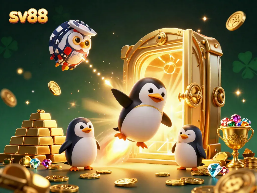 Experience SV88 with vibrant 3D casino illustration showcasing exciting gaming elements and rewards