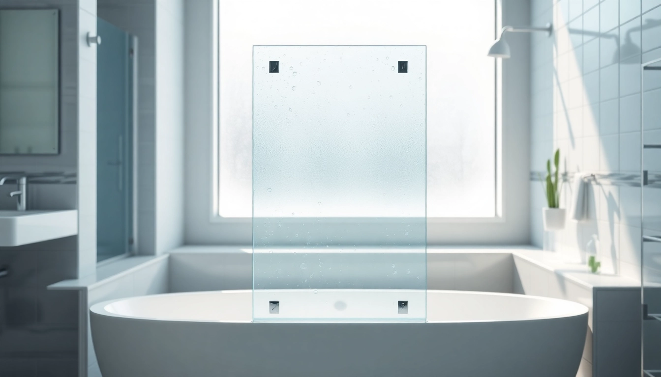 A sleek bathtub glass door enhances the modern bathroom with elegant design and clear visibility.