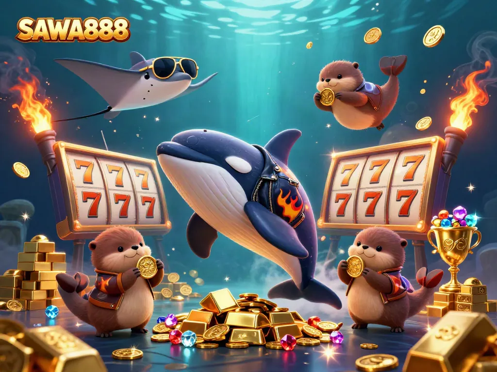 Engage with SAWA888 by winning big at slots in this vibrant, underwater casino scene.