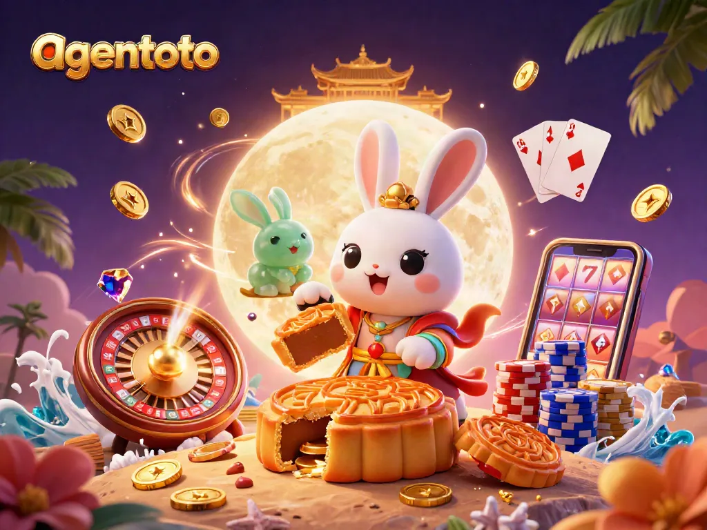 Engage with agentoto as the moon rabbit reveals poker chips from mooncakes, showcasing vibrant casino action.