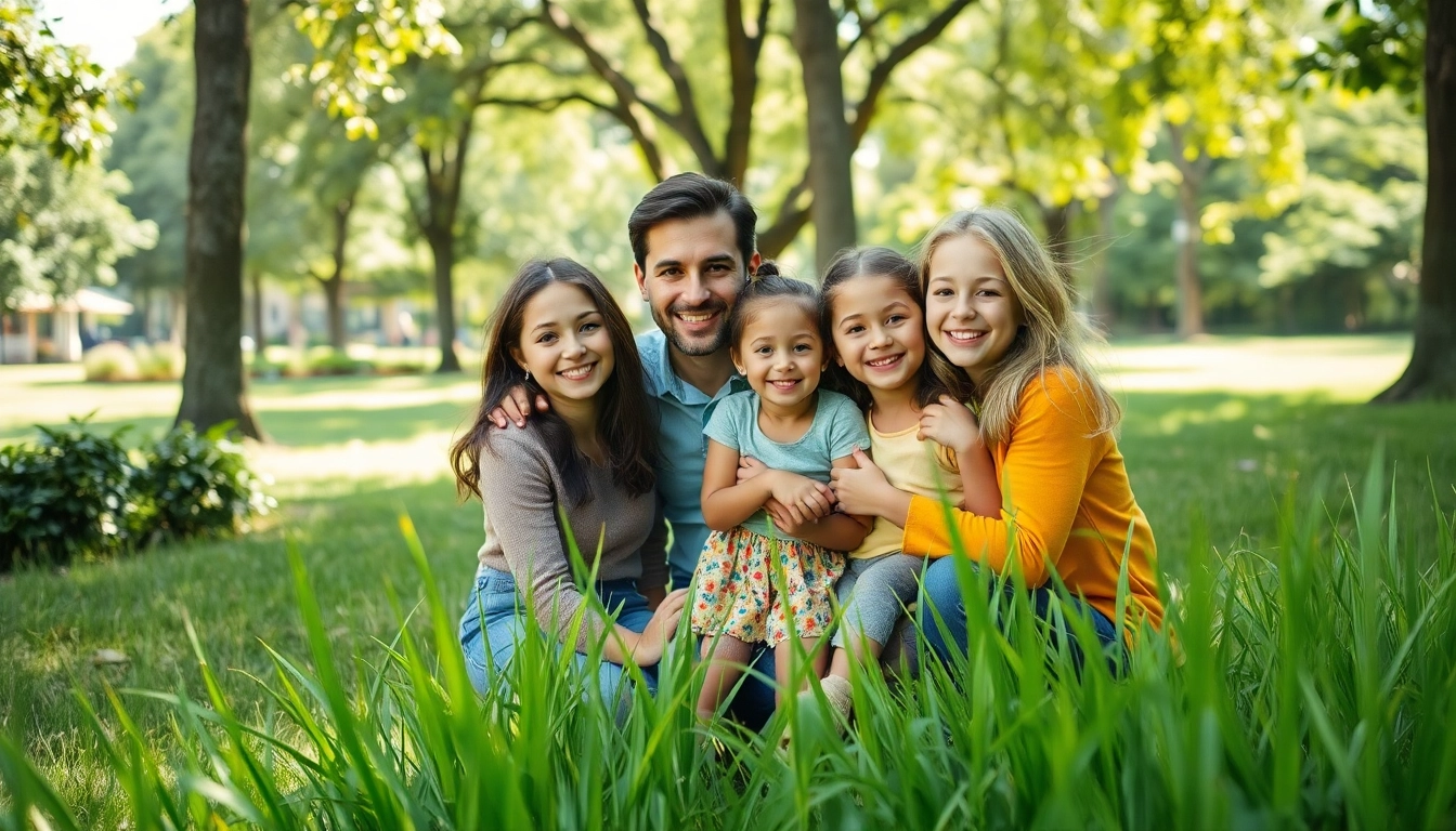 Capture of a family portrait by a photography company edmonton in a lush outdoor park.