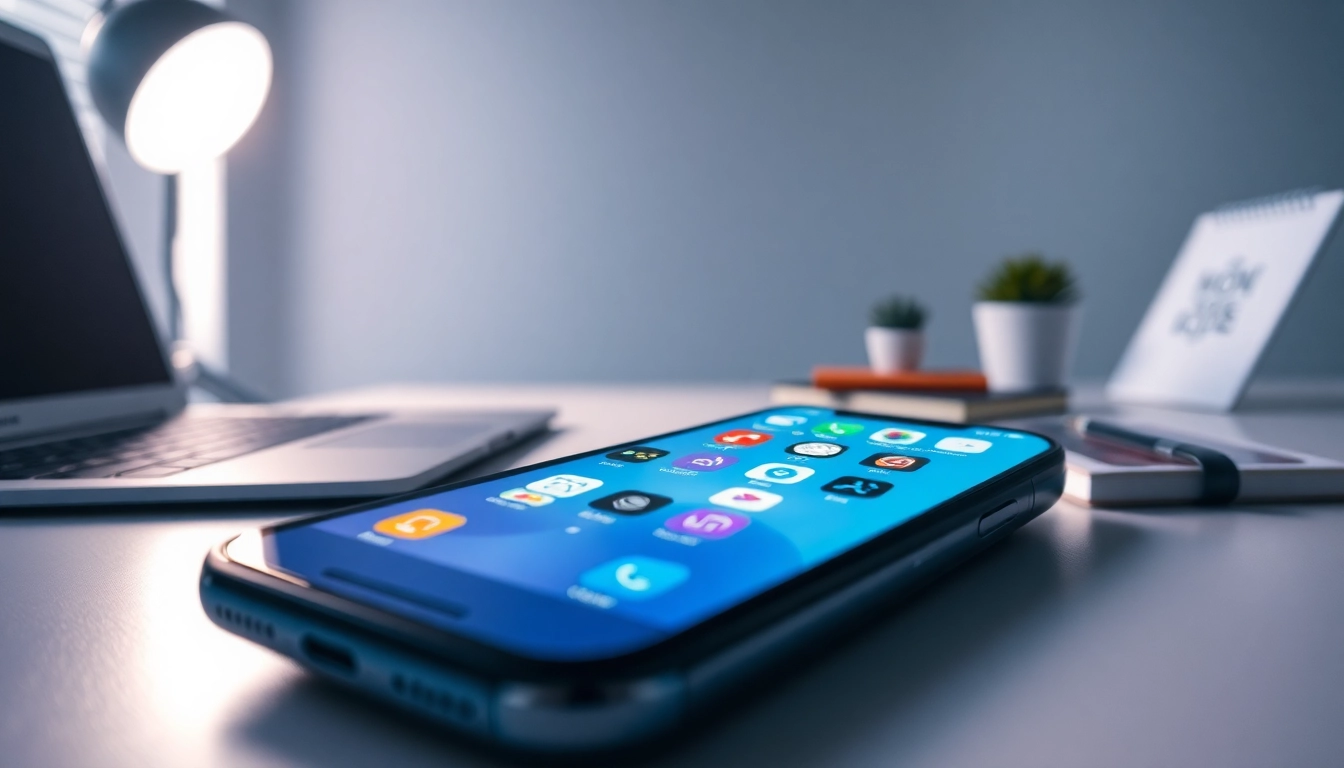Explore 爱思助手 interface on a sleek iPhone in a modern workspace, showcasing productivity and innovation.