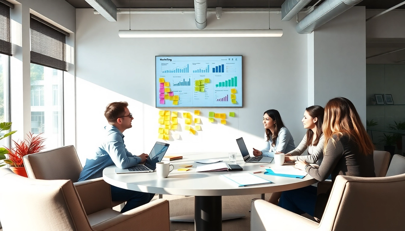 Rankingo w dynamicznej strategii marketingowej, z zaangażowaną drużyną w nowoczesnym biurze.