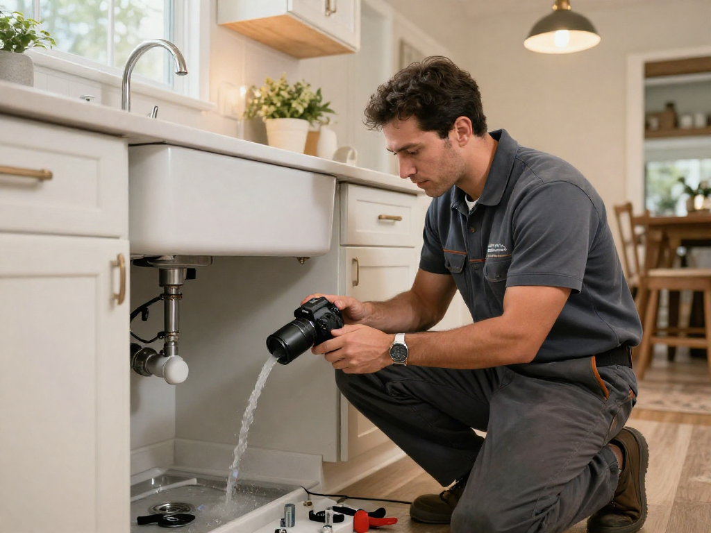 Leak repair Fort Worth expert diagnosing a kitchen plumbing issue with tools in a cozy residential setting