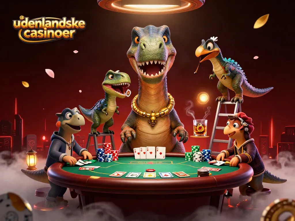 Play with udenlandske casinoer featuring whimsical characters in a vibrant casino scene