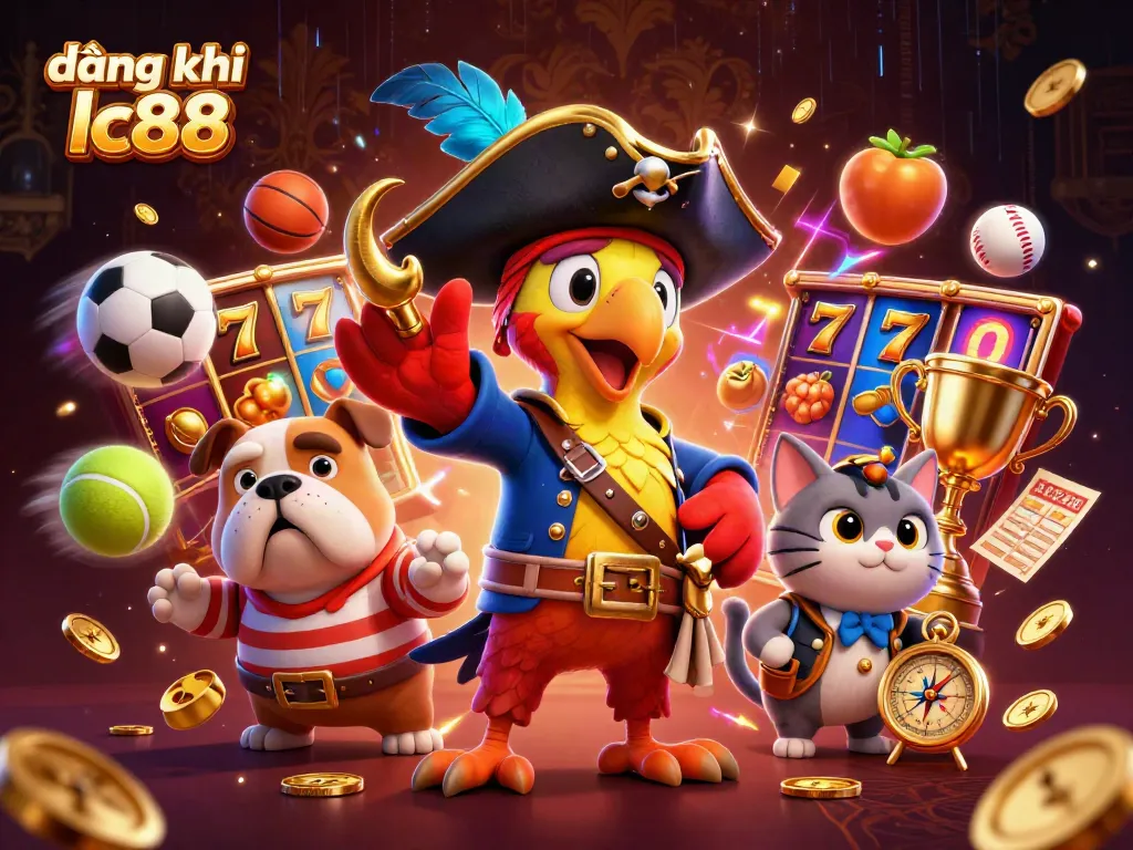 Engage in thrilling gameplay with đăng ký lc88, featuring vibrant slot reels and dynamic characters.