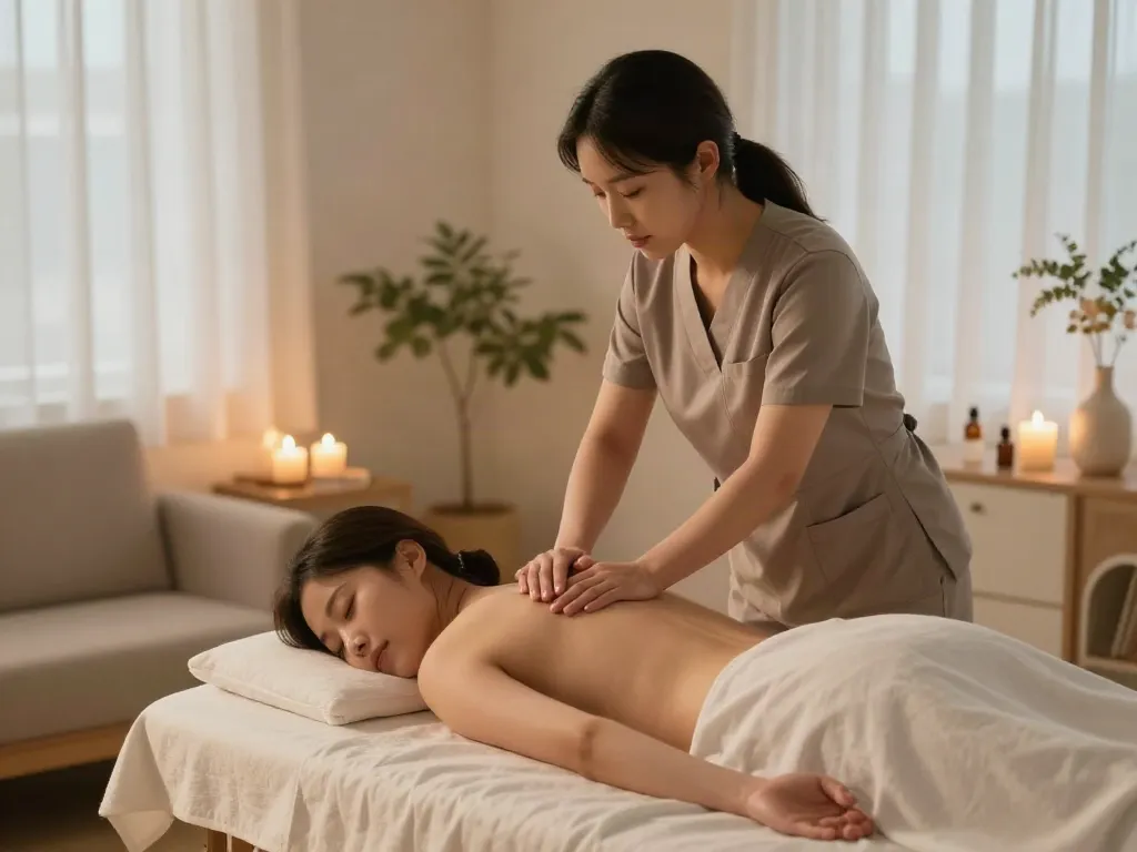 Experience a calming 강북출장마사지 in a tranquil home setting with professional therapist.