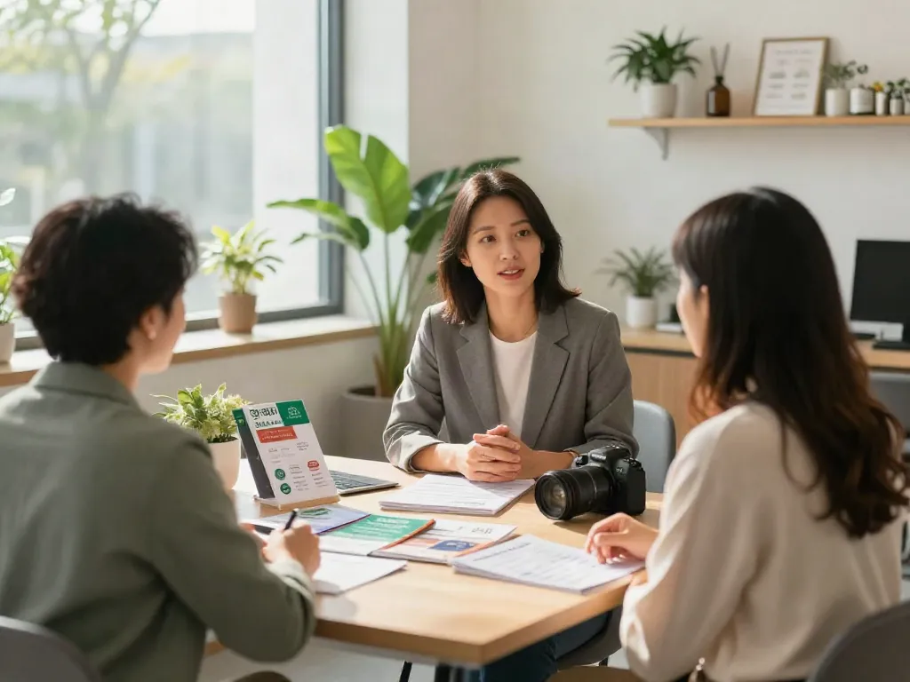 고객과 상담 중인 단밤오피 웰니스 전문가와 함께한 오피 서비스 소개 이미지