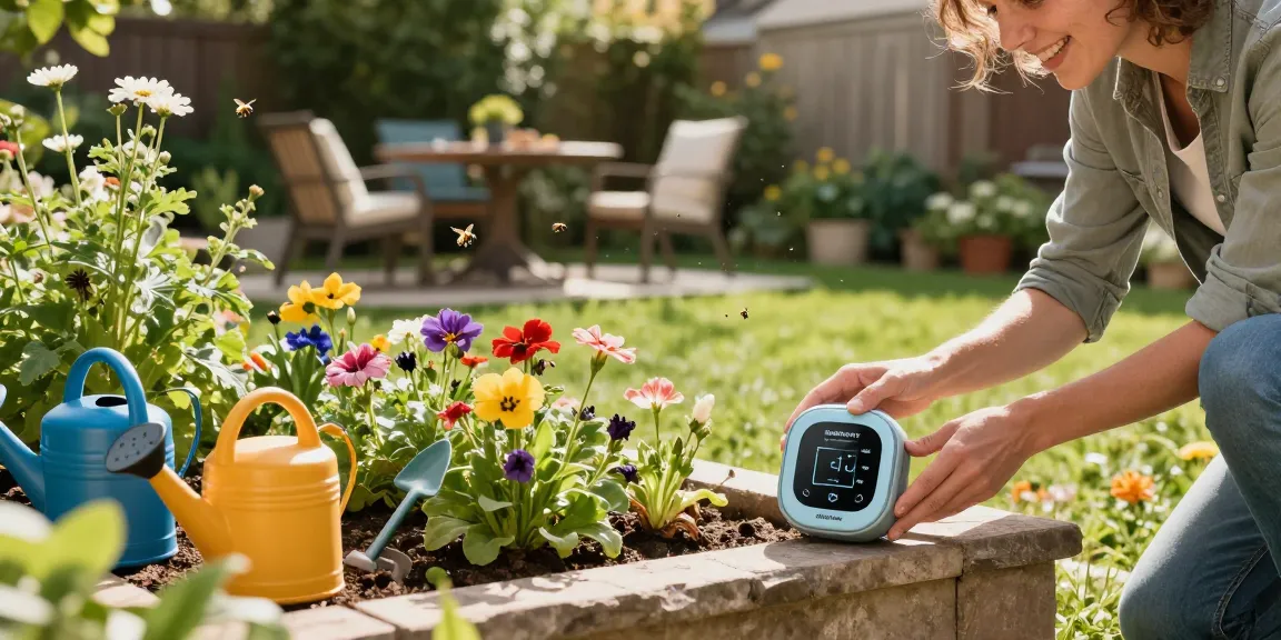Efficient gardening with RainPoint Wifi watering timer in lush backyard.