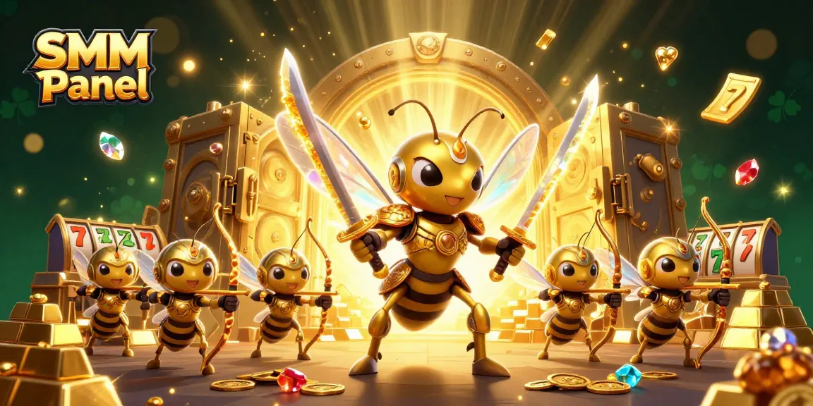 Engage with our dynamic SMM Panel scene featuring a golden hornet samurai amidst vibrant gambling elements.