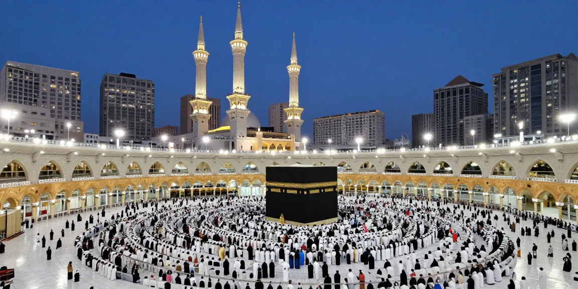 Capture the spirit of umroh Itikaf with travelers around the sacred Kaaba, inspiring devotion and unforgettable experiences during Ramadan.
