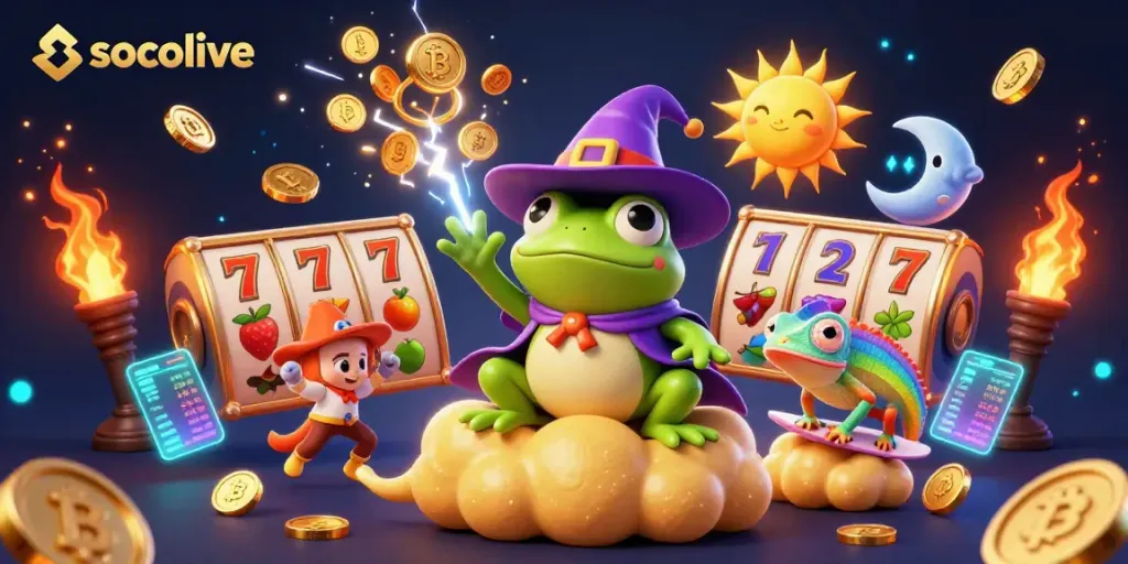 Soclive showcases live football betting with vibrant characters and gold coins in a dynamic 3D scene.