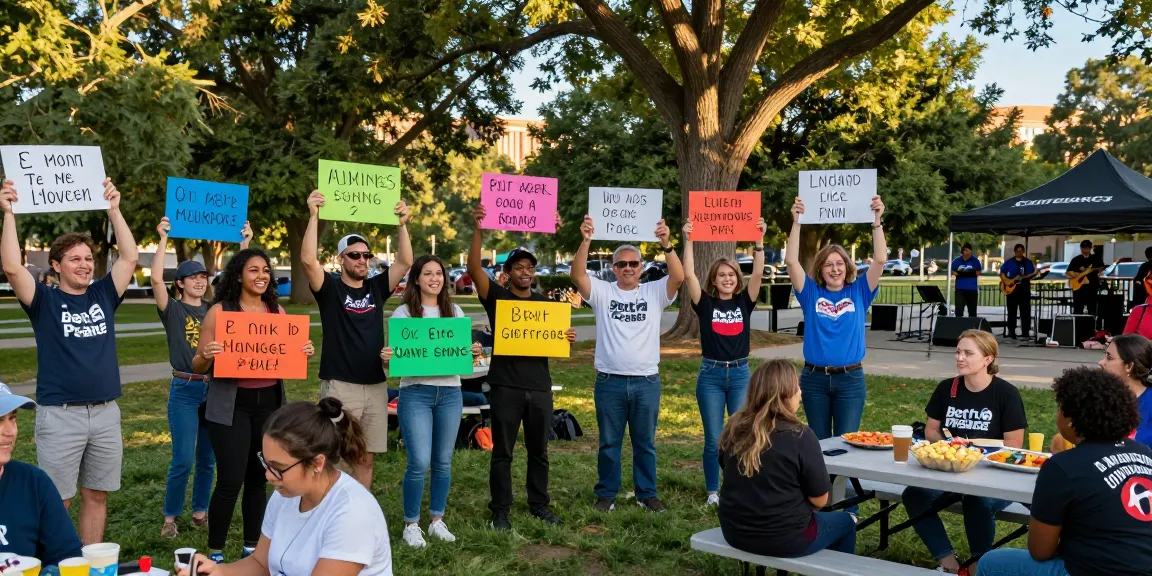 Community members support rokok88 leader Beth Pearce at park gathering.
