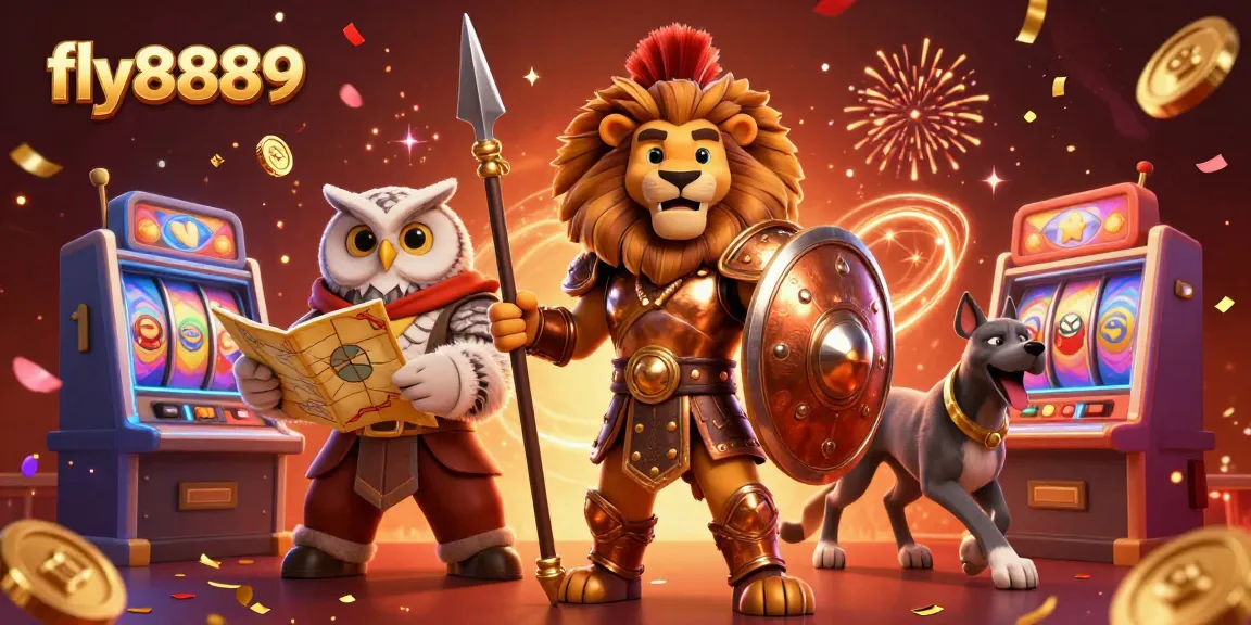Experience thrilling wins with fly8889's vibrant 3D casino illustration showcasing exciting game elements.