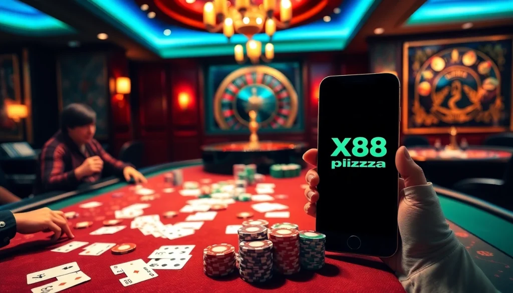 Experience the thrill of the game with xx88.pizzza poker scene featuring colorful chips and cards.